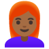 👩🏾‍🦰 woman: medium-dark skin tone, red hair display on Google